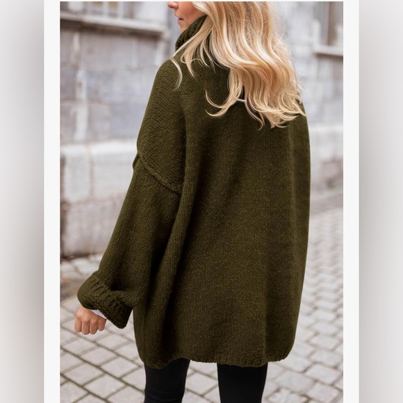 Cozy Olive Green Turtleneck Sweater - Picture 2 of 11